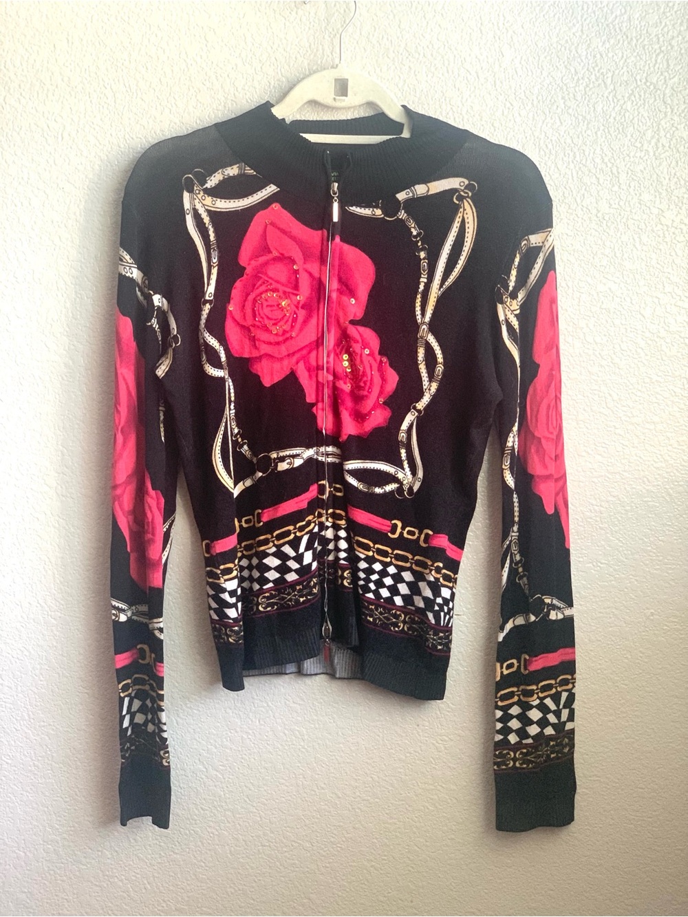 Sylvia Oh by LeMieux Studio Cardigan Zip Black Sz 1 Rose Y2k Sz 1 Whimsigoth